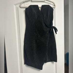 Strapless Black Glitter Bodycon Mini Dress